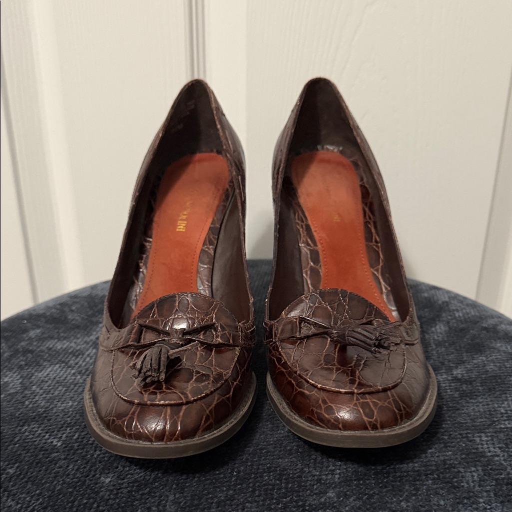 Enzo Angiolini Brown Leather Crocodile Pattern Heels Size 85